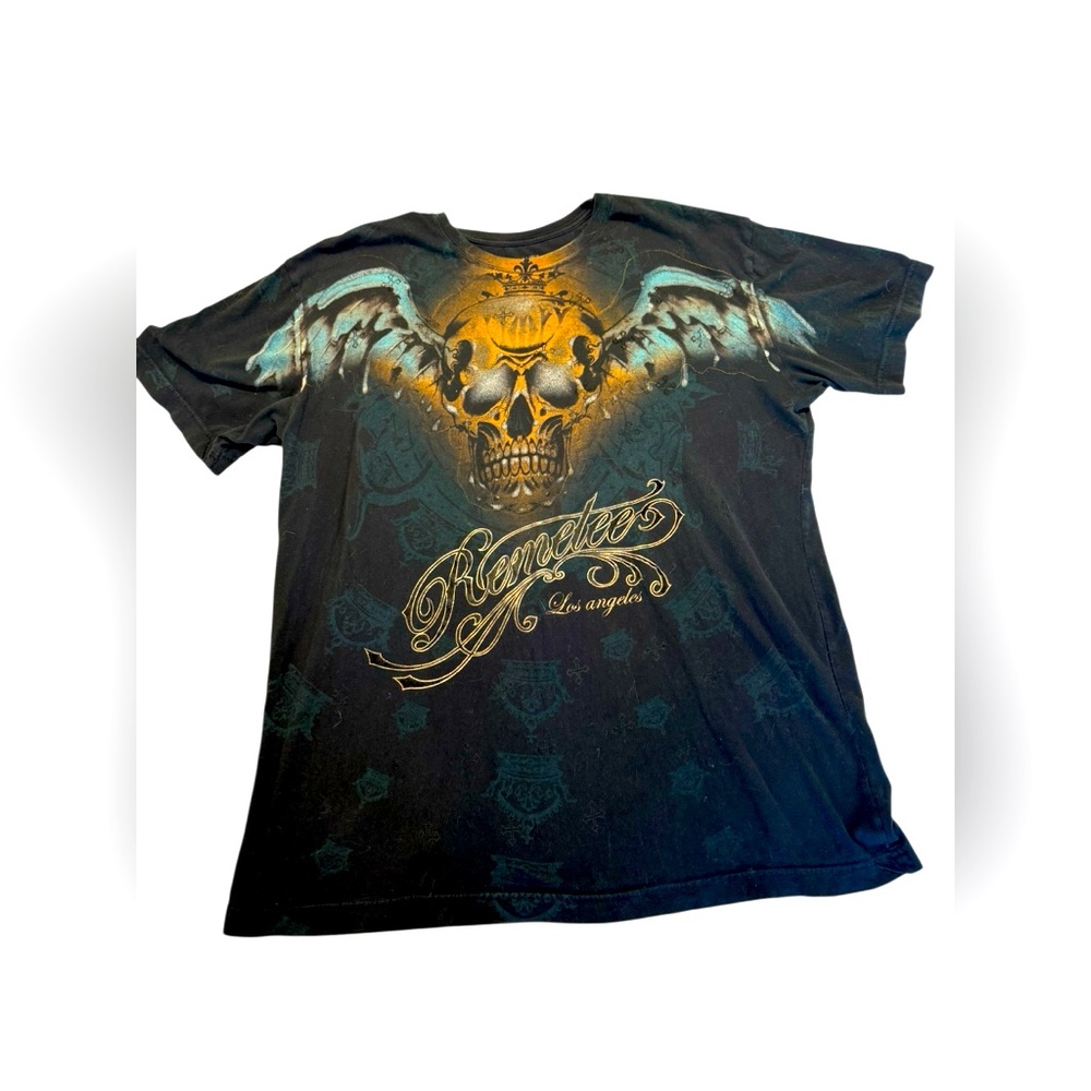 Y2K Remetee by Affliction graphic skull wings biker T-Shirt XL